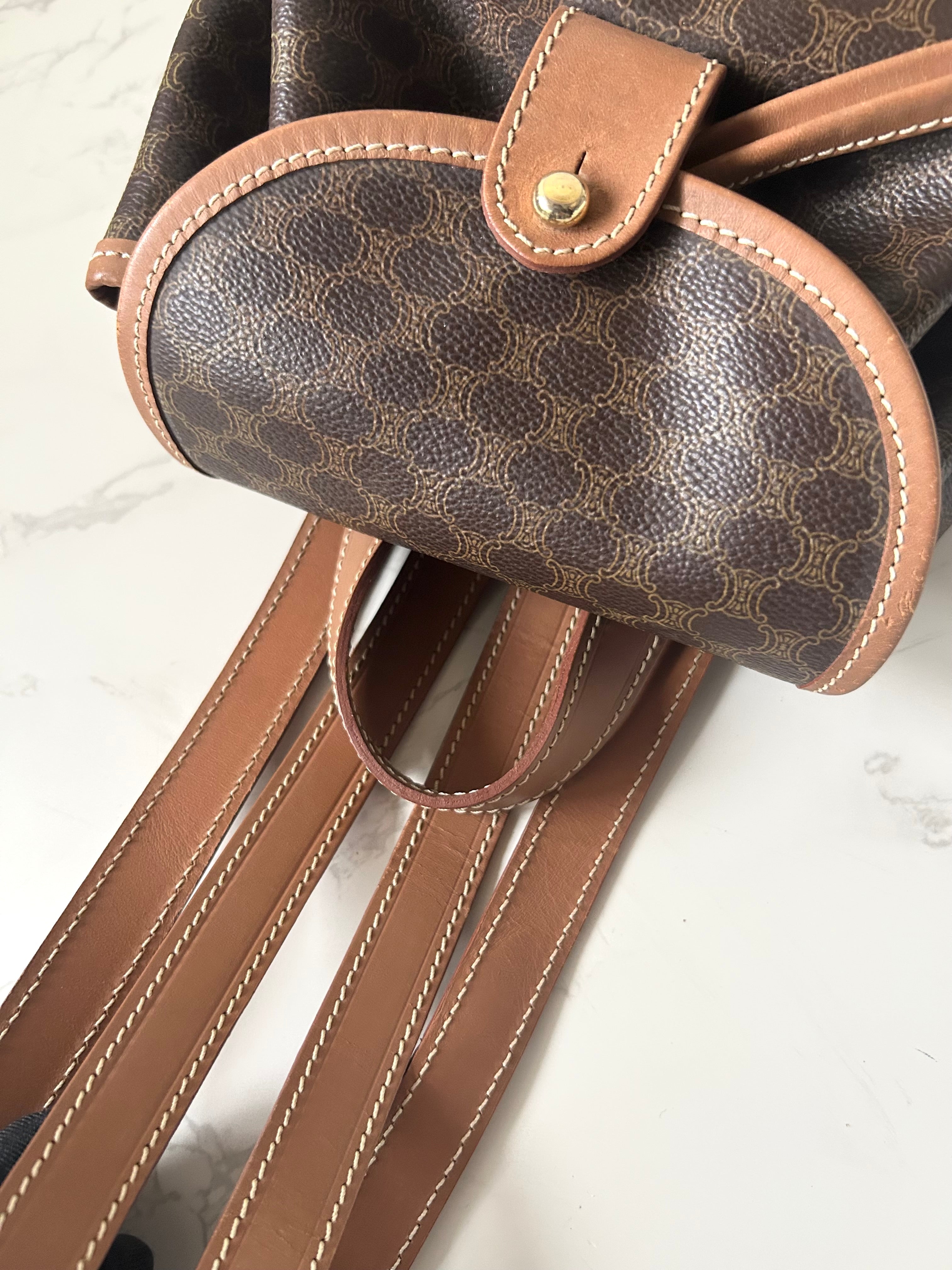 CELINE Rare Brown Monogram Flap Leather Backpack