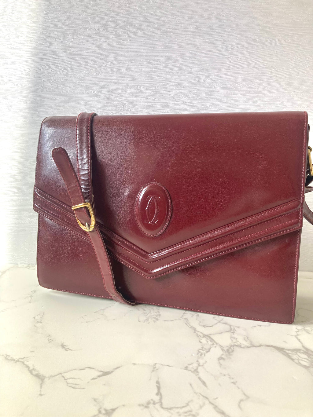 CARTIER Must De Cartier Burgundy Envelope Crossbody / Shoulder Bag