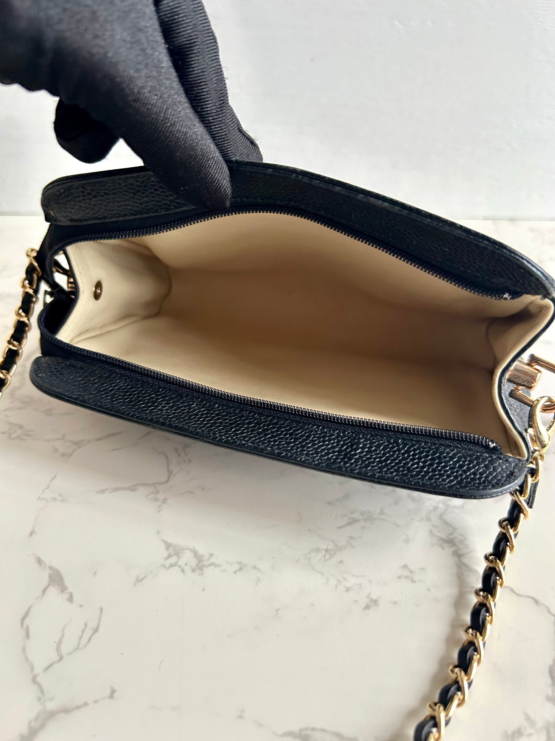 CHANEL Rare Black Caviar Leather Side Bag/Messenger Bag/Clutch