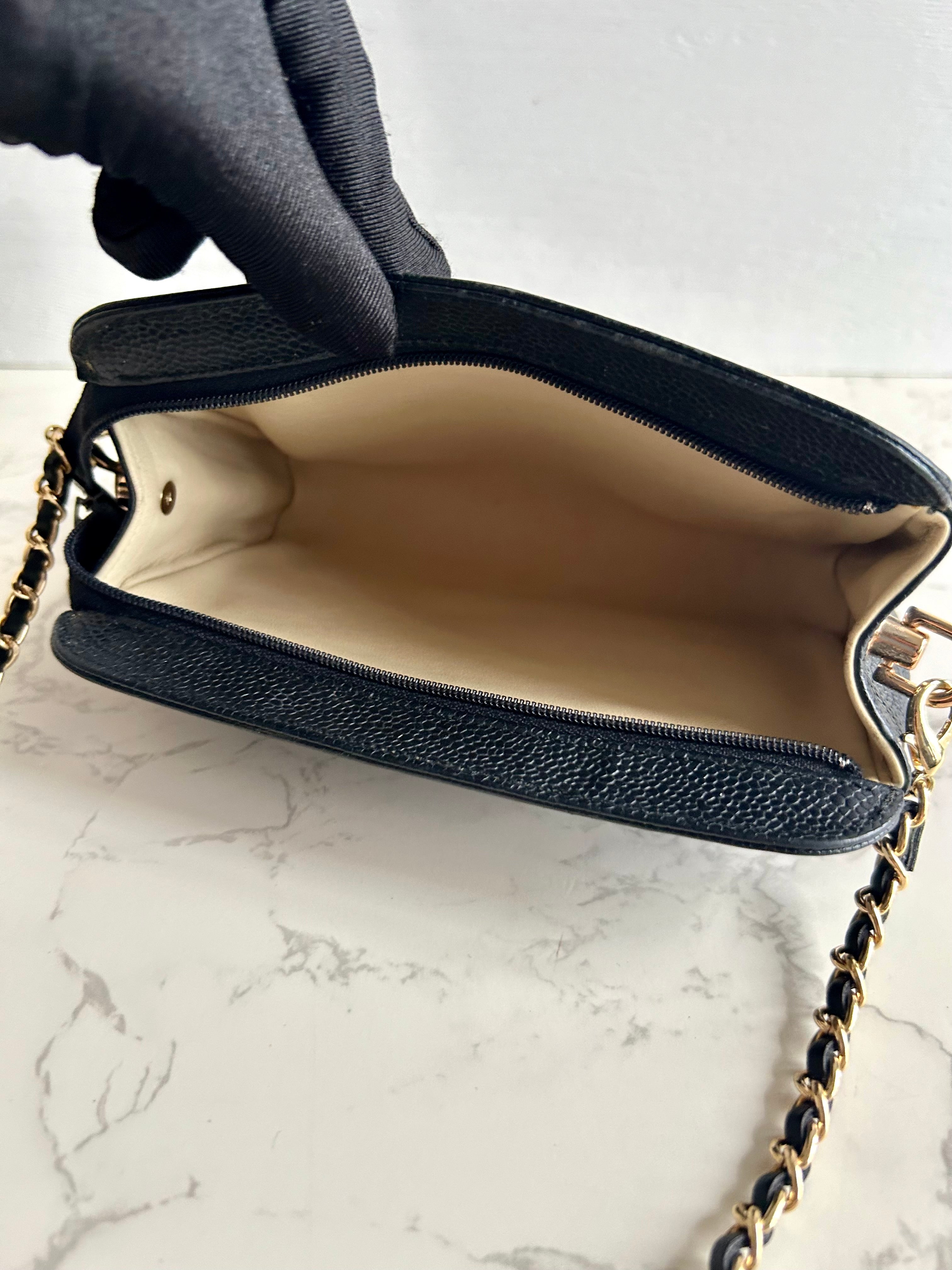 CHANEL Rare Black Caviar Leather Side Bag/Messenger Bag/Clutch