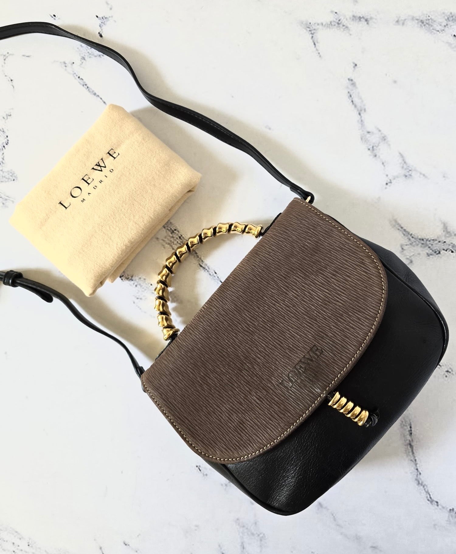 Loewe 拼色蛇骨凱莉包 中古包 側背包 斜背包 皮革包 單肩包