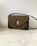 FENDI Zucchino rare brown old flower gold buckle side bag / underarm bag