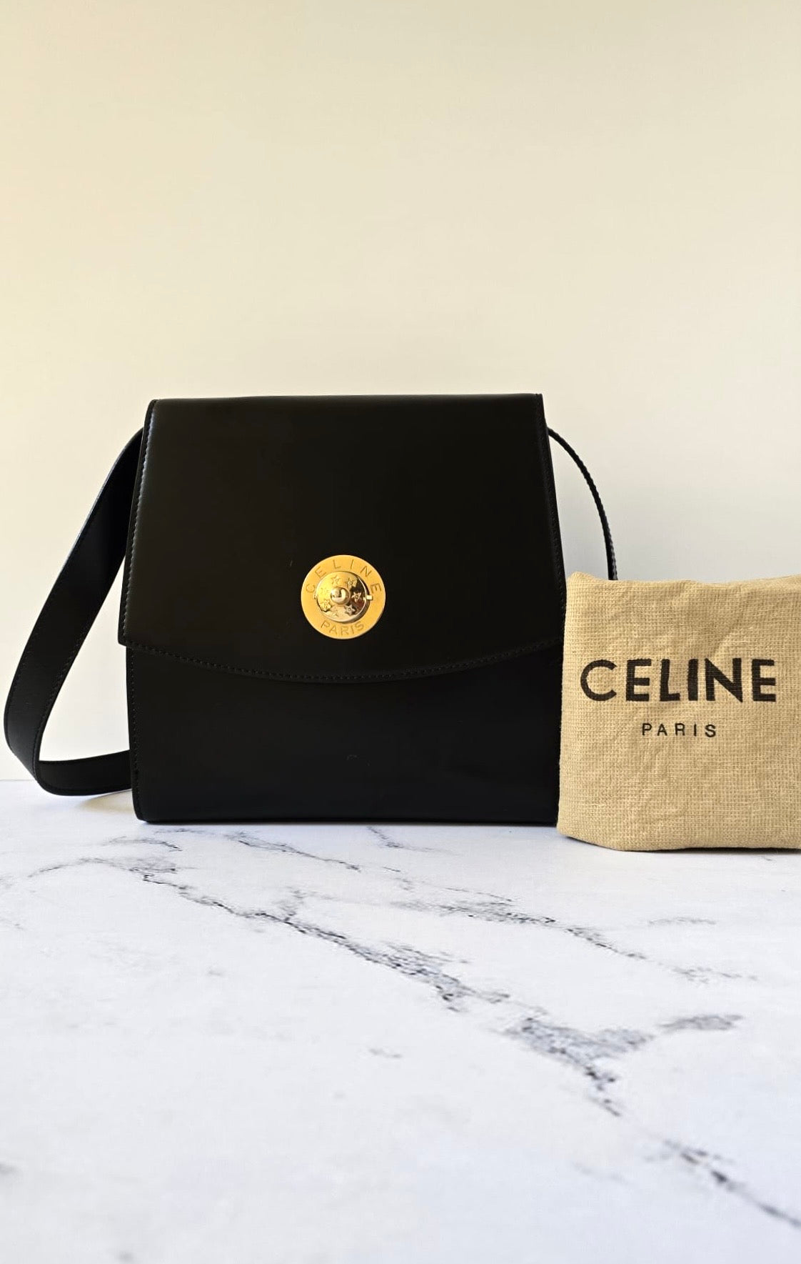 Celine黑金按壓星球豆腐包/單肩包/側背包/斜背包