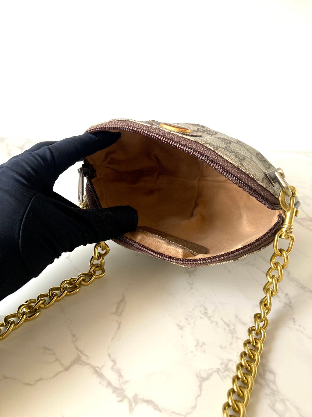 GUCCI Brown Monogram Gold Accessories Mini Two-way Crossbody / Pouch Bag