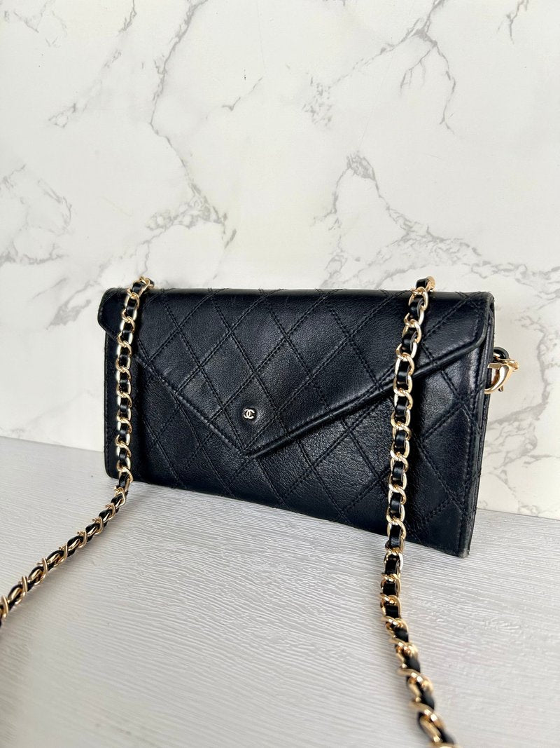 CHANEL Black Gold Buckle Envelope Small Bag/Side Bag/Messenger Bag/Clutch Bag/Mid-Length Wallet