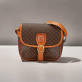 CELINE Brown Old Flower Tofu Side Bag / Crossbody Bag