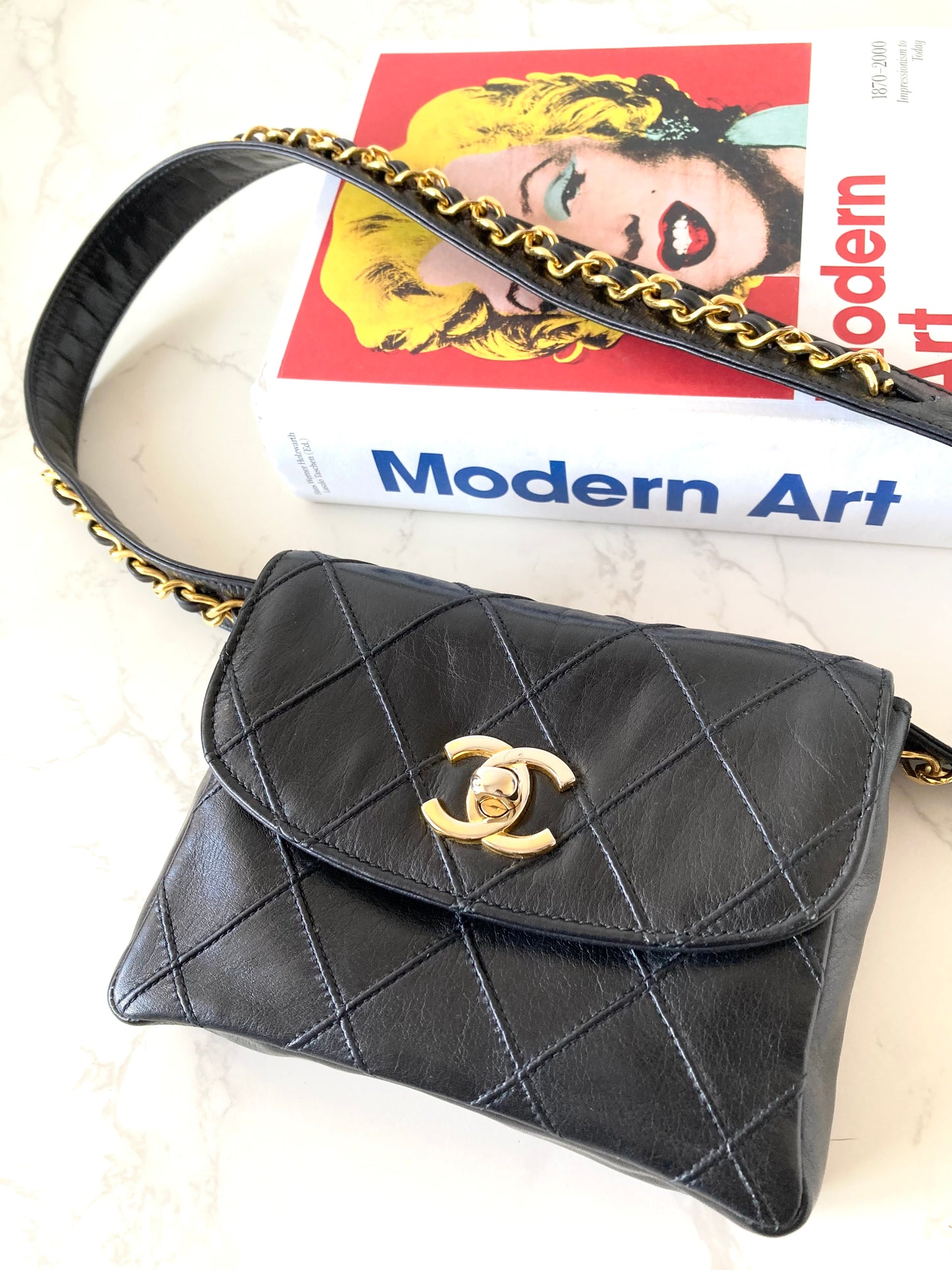 CHANEL Metalasse Black x Gold Lamb Leather Mini Three-Way Belt Bag / Shoulder Bag