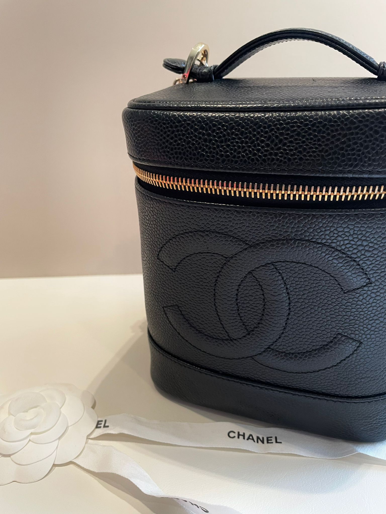 CHANEL Rare Caviar Leather Vertical Vanity Case / Crossbody Chain Bag