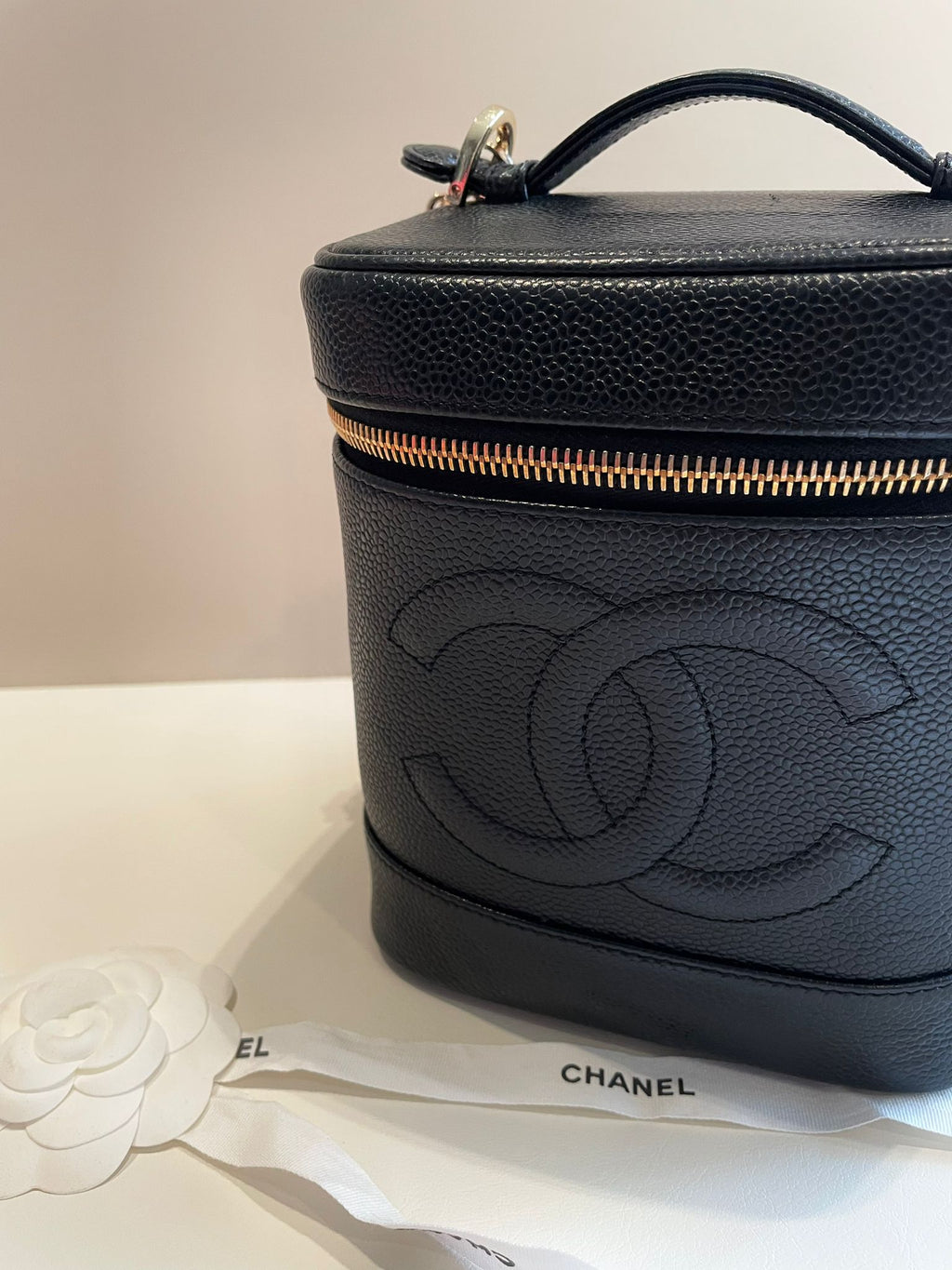 CHANEL Rare Caviar Leather Vertical Vanity Case / Crossbody Chain Bag