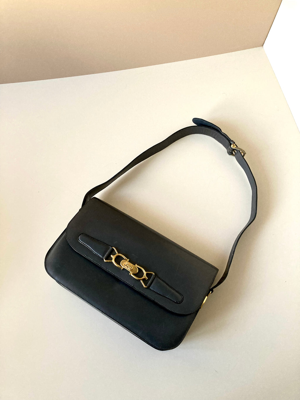 CELINE Black x Gold Horse Carriage Crossbody Bag
