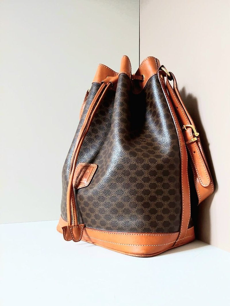 CELINE Brown Presbyopia Leather Drawstring Bucket Side Bag/Single Shoulder Bag - Japanese Second-hand Vintage