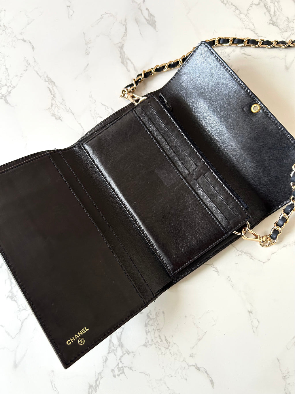 CHANEL Black Gold Caviar Leather Side Bag/Messenger Bag/Long Clip/Wallet