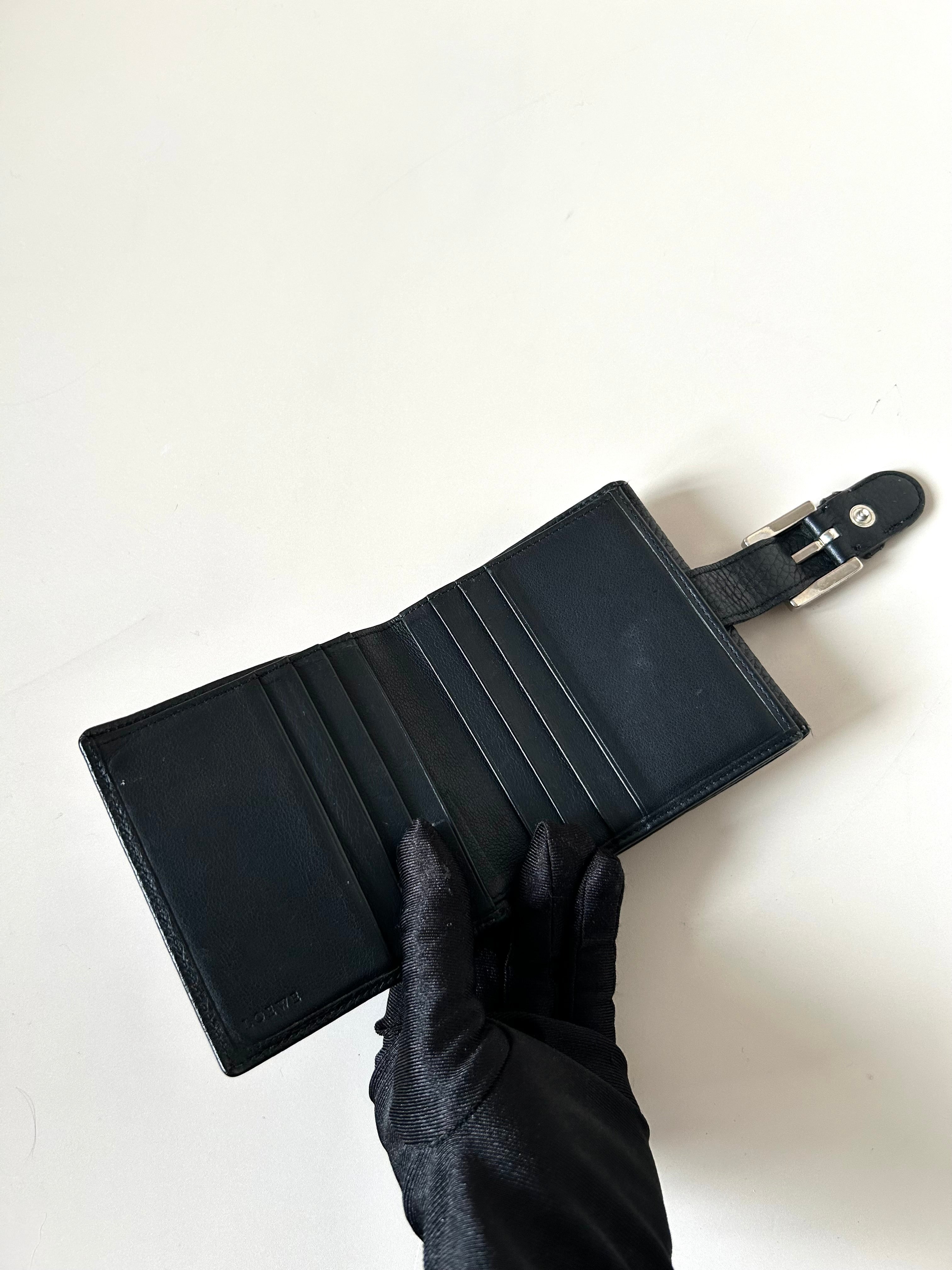 LOEWE rare black cowhide leather short wallet / small wallet / coin purse