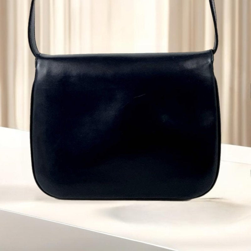 CELINE rare blue and black carriage gold buckle side bag / oblique bag