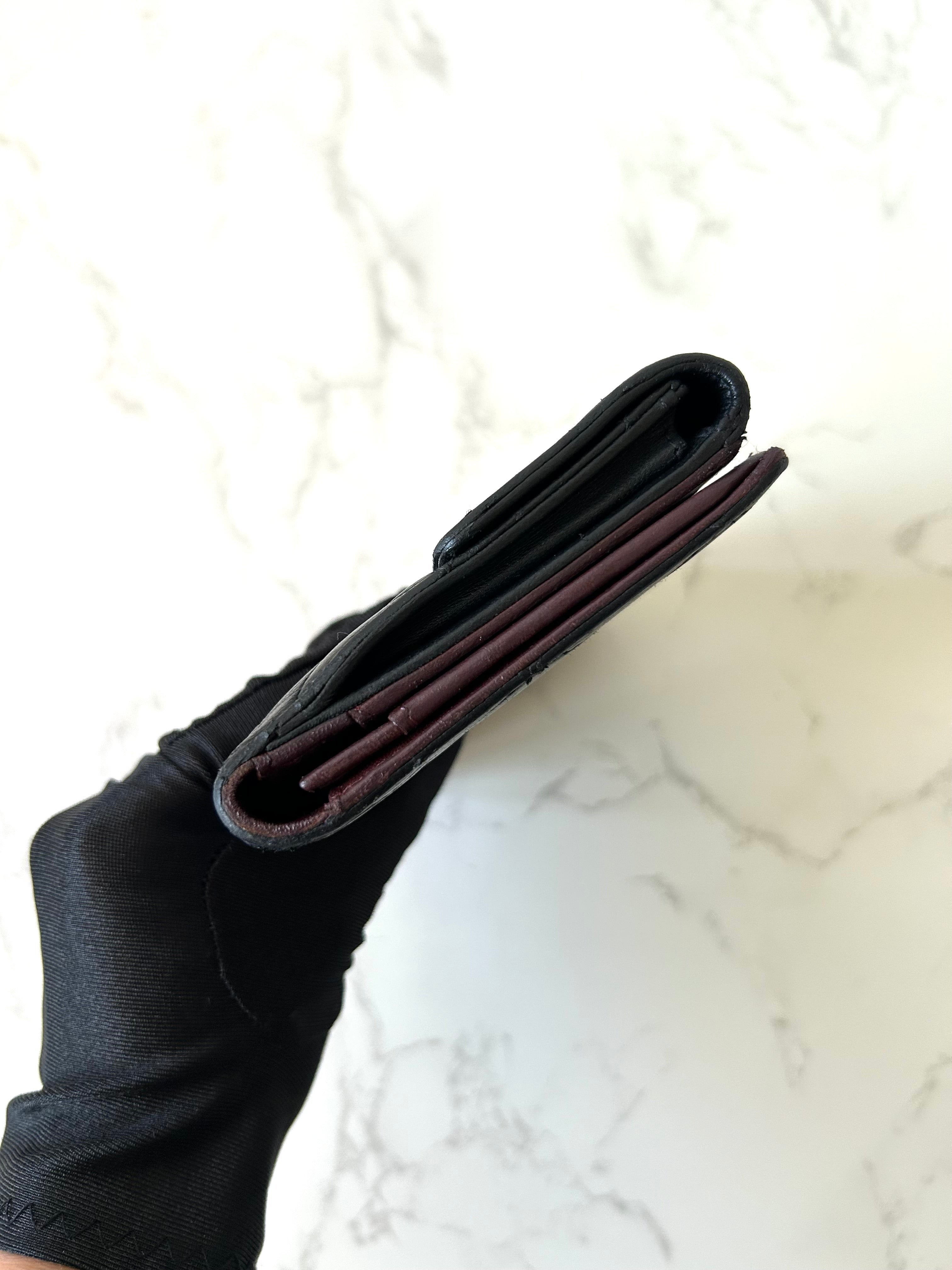 CHANEL Black Plaid Lambskin Silver Label Long Wallet/Wallet