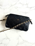 Used Chanel Black and Gold Lambskin Crossbody Bag Shoulder Bag