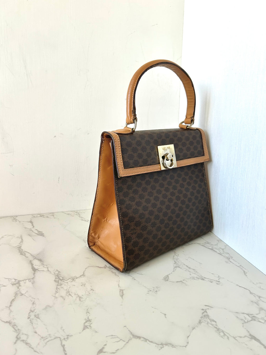 CELINE rare small brown old flower Kelly bag/side bag/crossbody bag/handbag