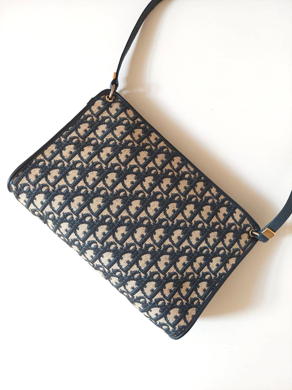 CHRISTIAN DIOR dark blue monogram shoulder bag / side bag