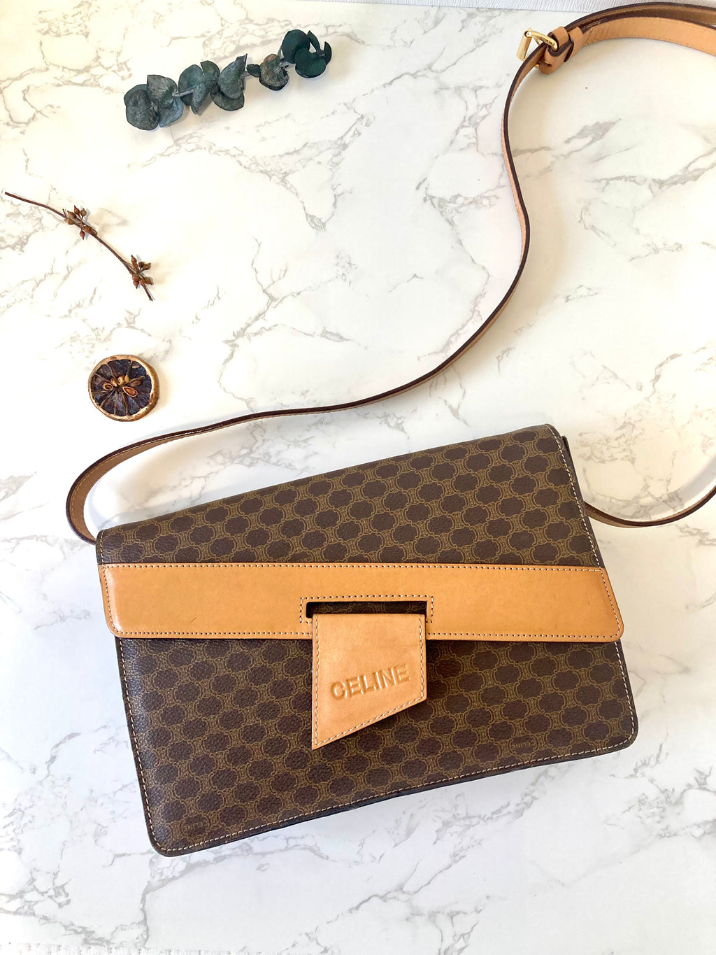 CELINE Rare Brown Macadam Crossbody Messenger Bag