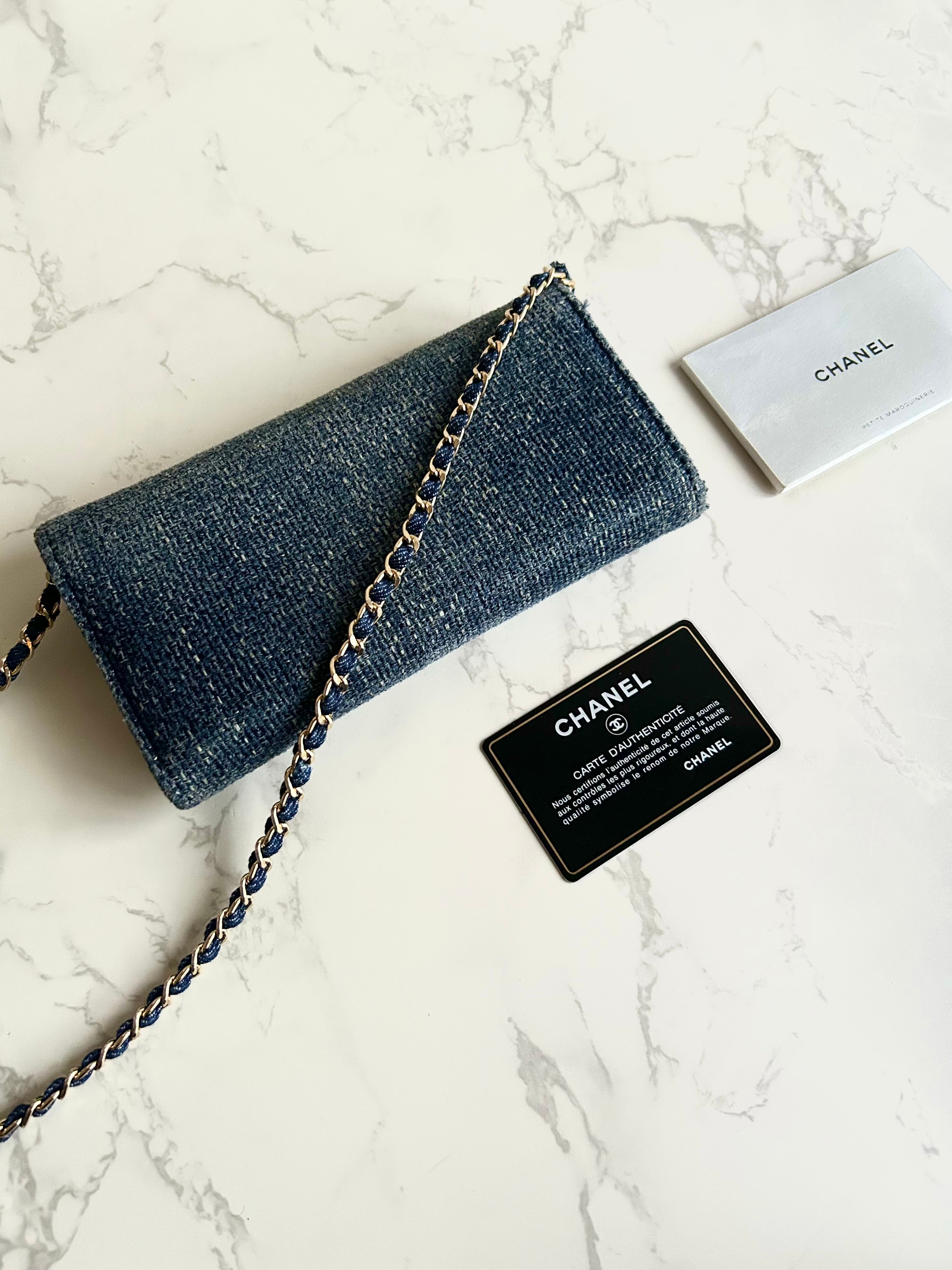 Rare Full Set Chanel Denim Patchwork WOC Shoulder Bag Crossbody Bag Long Wallet