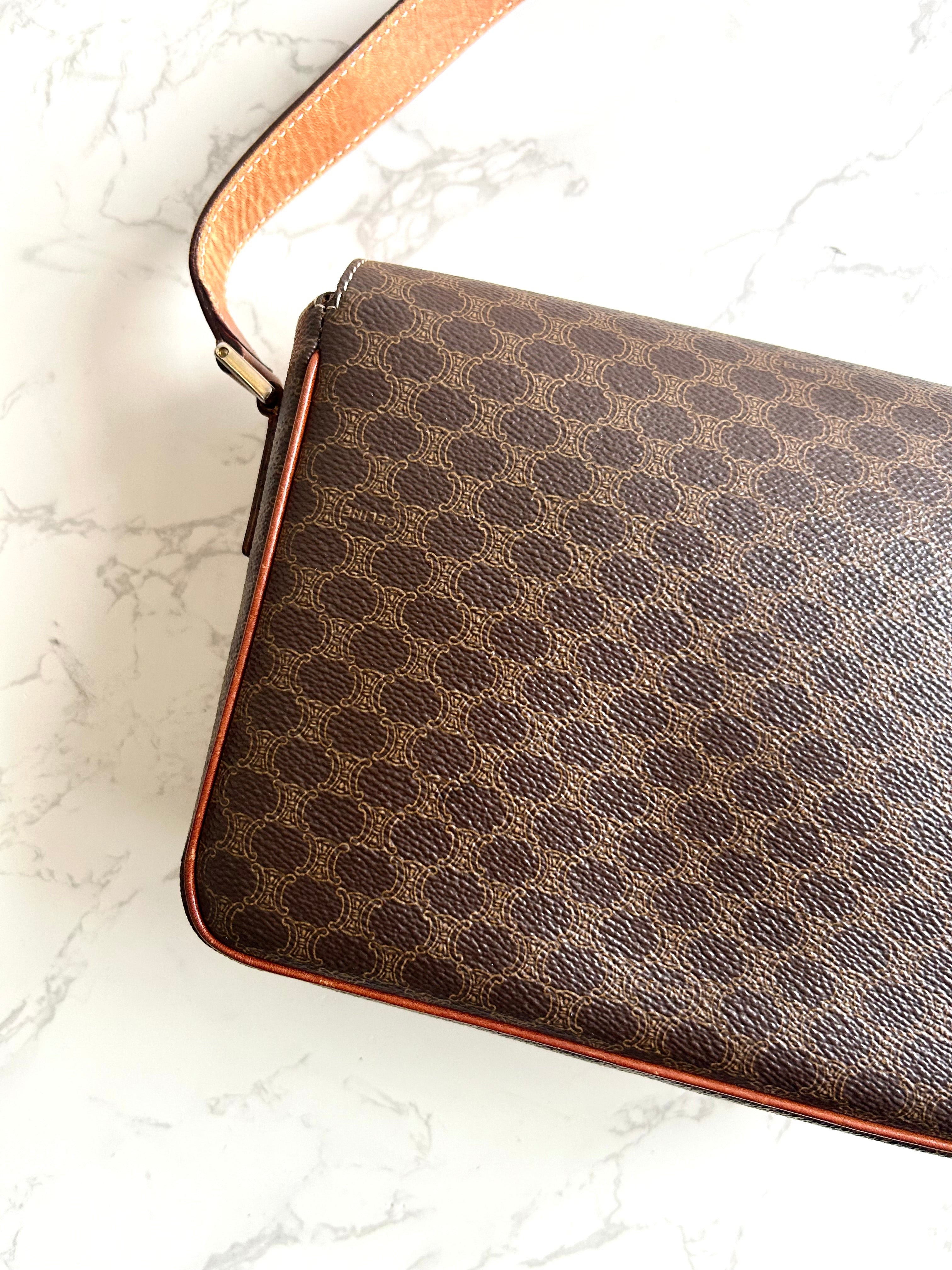 CELINE Brown Triomphe Gold Buckle Mini Box Bag/Shoulder Bag/Crossbody Bag