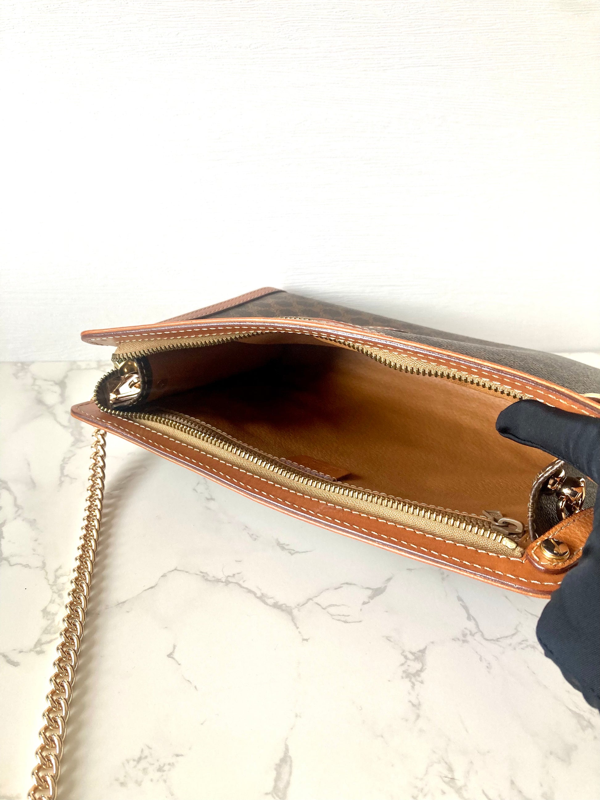 CELINE Brown Macadam Monogram Two-way Shoulder Bag