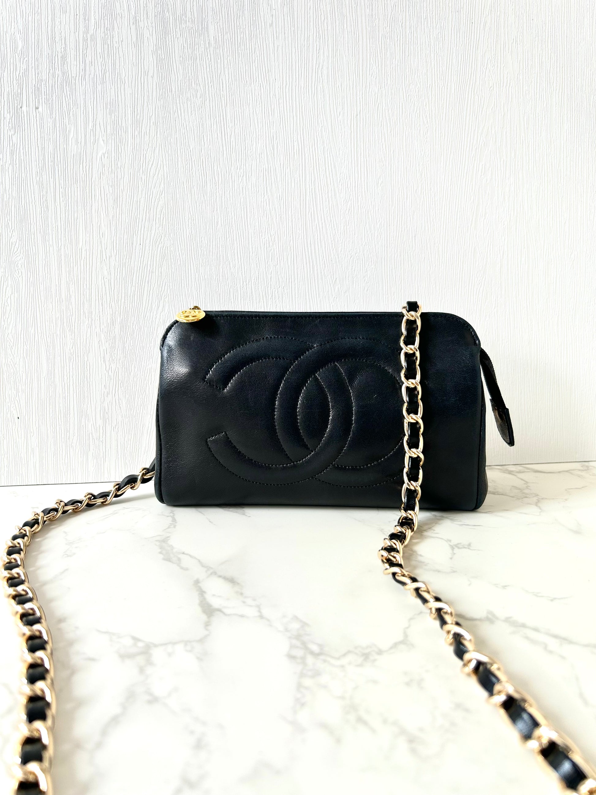 CHANEL Black Lambskin WOC Long Wallet / Side Bag / Crossbody Bag