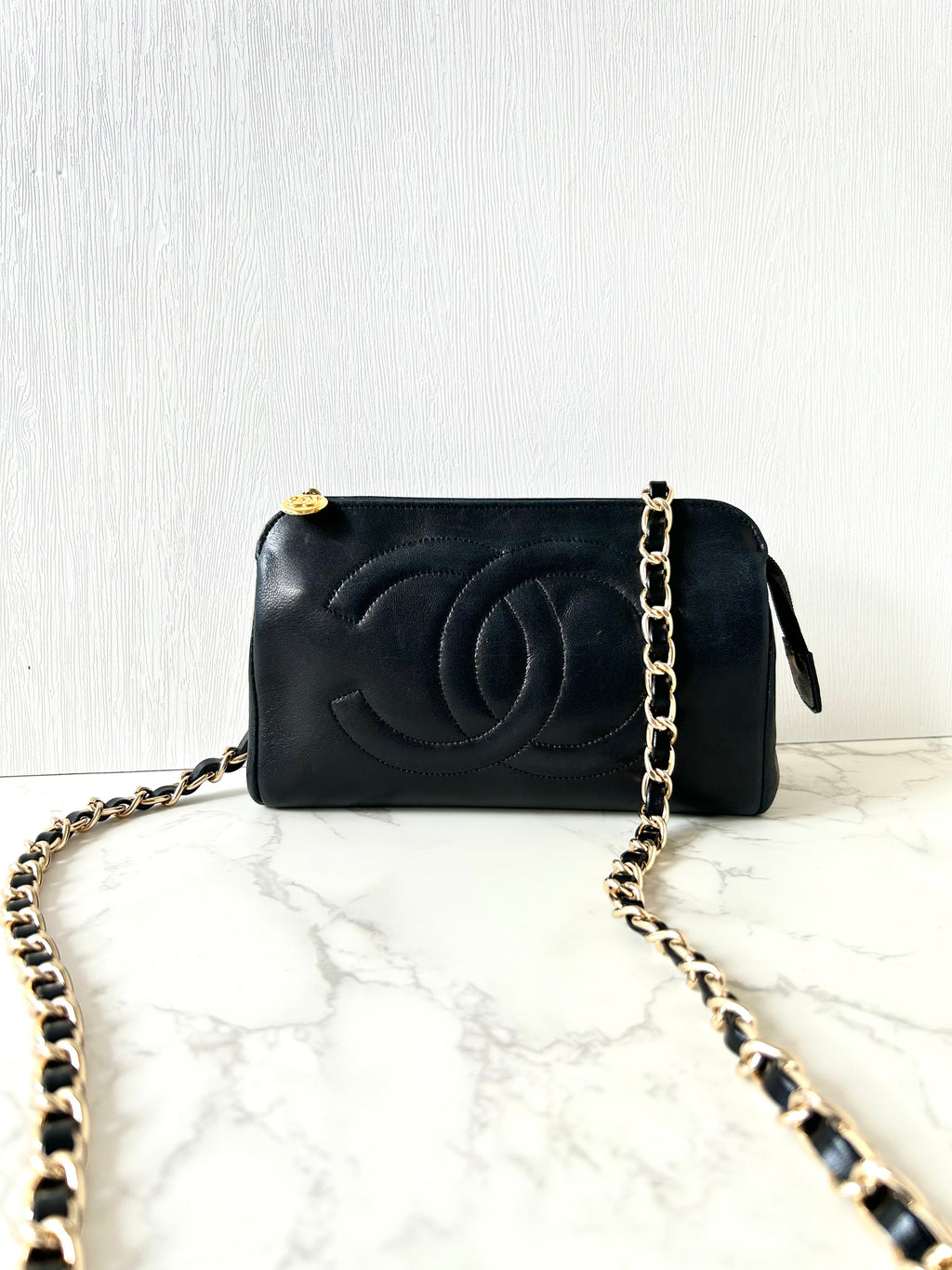 CHANEL Black Lambskin WOC Long Wallet / Side Bag / Crossbody Bag