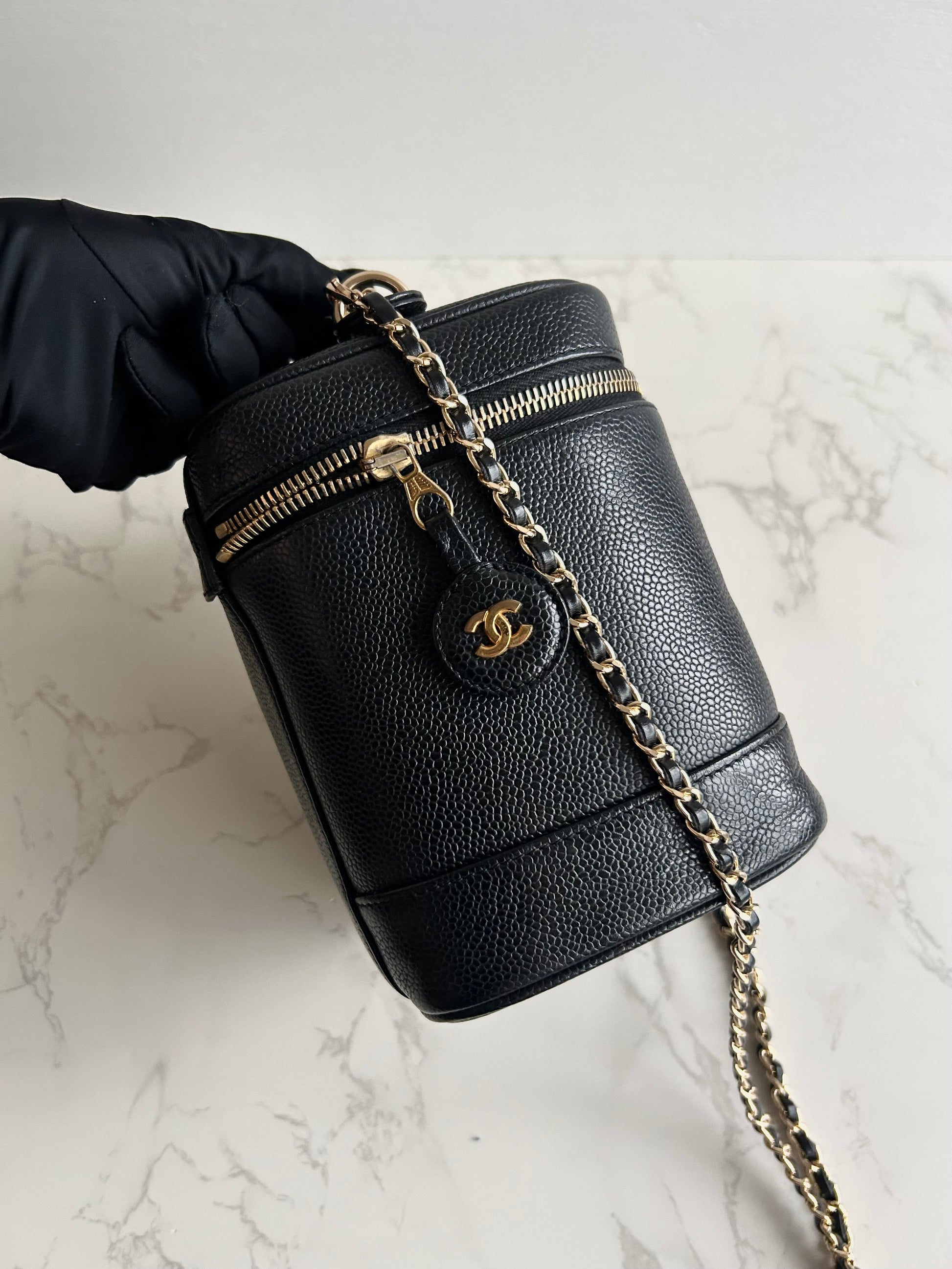 Chanel黑色魚子醬Vanity Box盒子包/斜背包/側背包