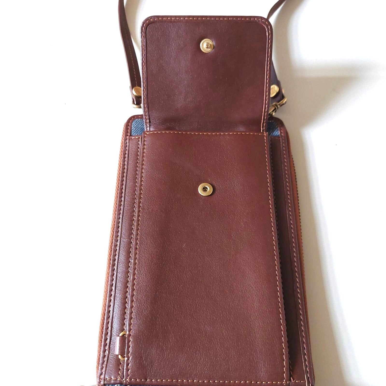 CELINE rare denim blue single shoulder old flower small bag/long clip/wallet/side bag/oblique bag