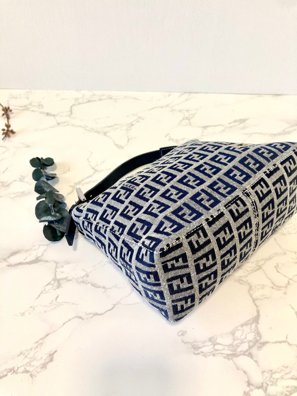 FENDI Navy Blue Zucchino Lunchbox Handbag