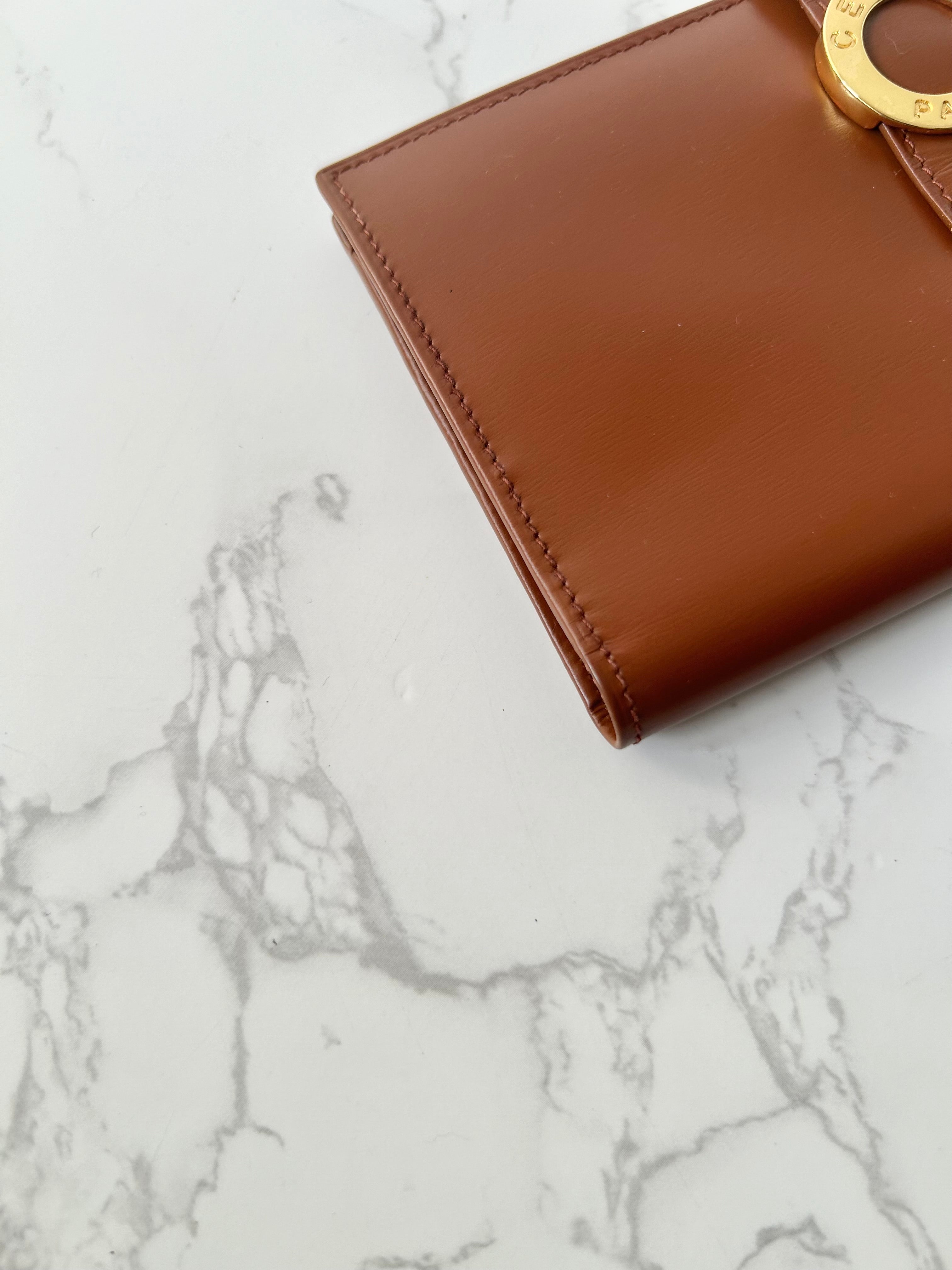 CELINE Brown Gold Ring Leather Long Wallet / Wallet