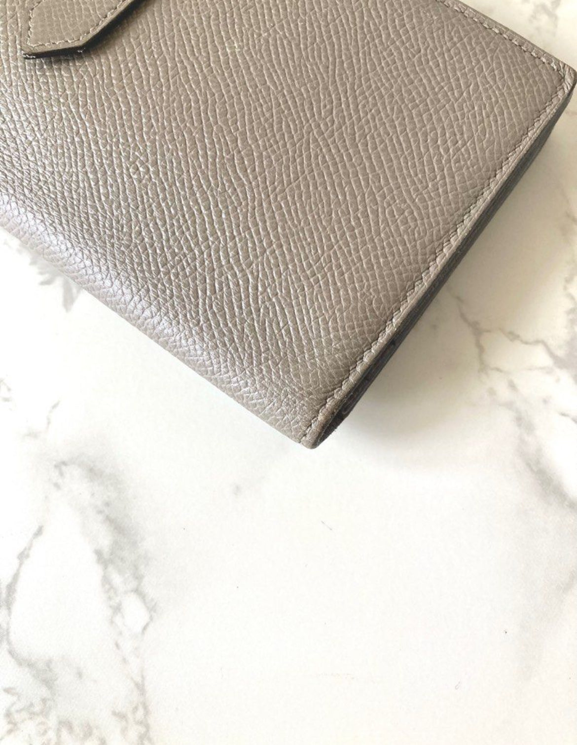 HERMES Bearn Elephant Grey Gold Buckle Epsom Leather Long Wallet/Wallet/Purse