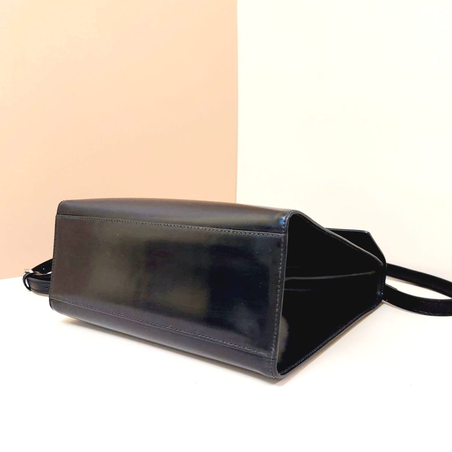 CELINE rare black silver buckle small Kelly handbag/side bag/crossbody bag