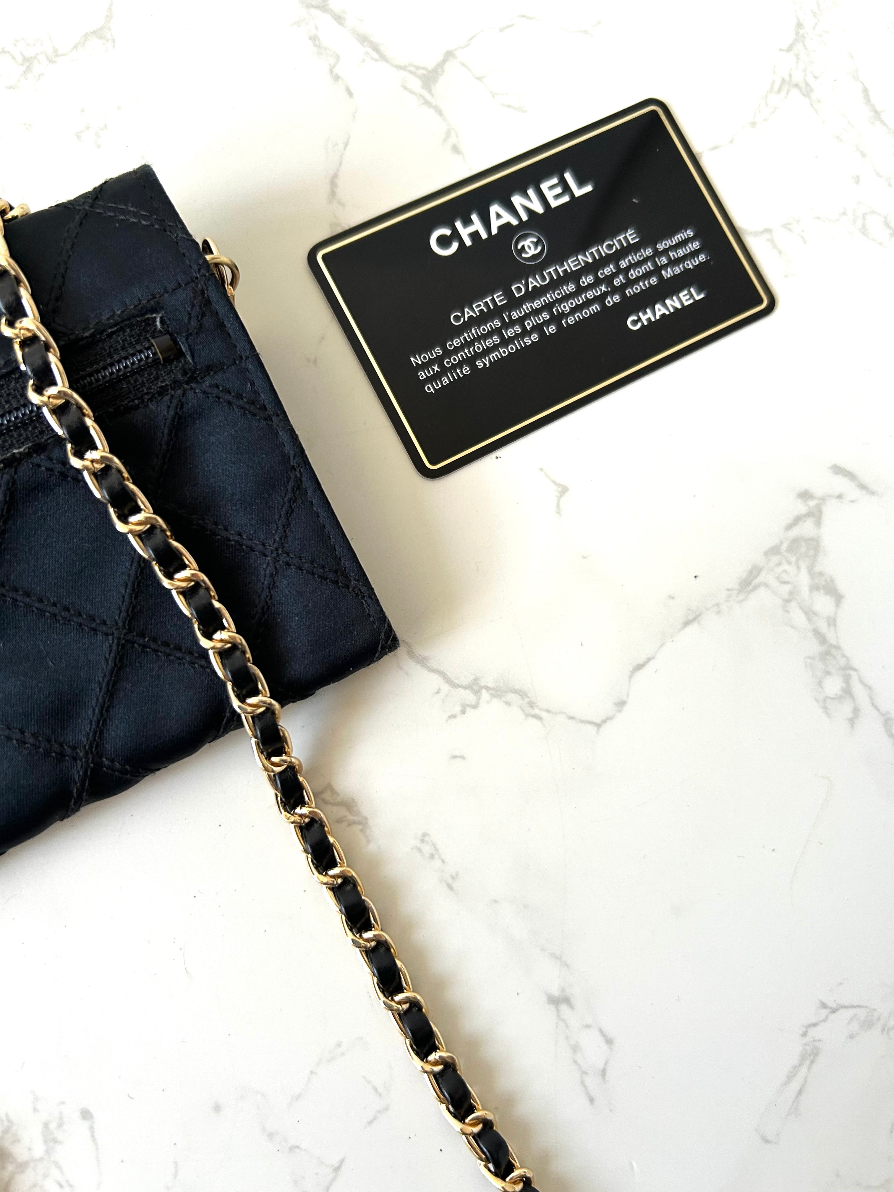 CHANEL Rare Black Satin Rhinestone Small Bag/Side Bag/Messenger Bag/Clutch Bag