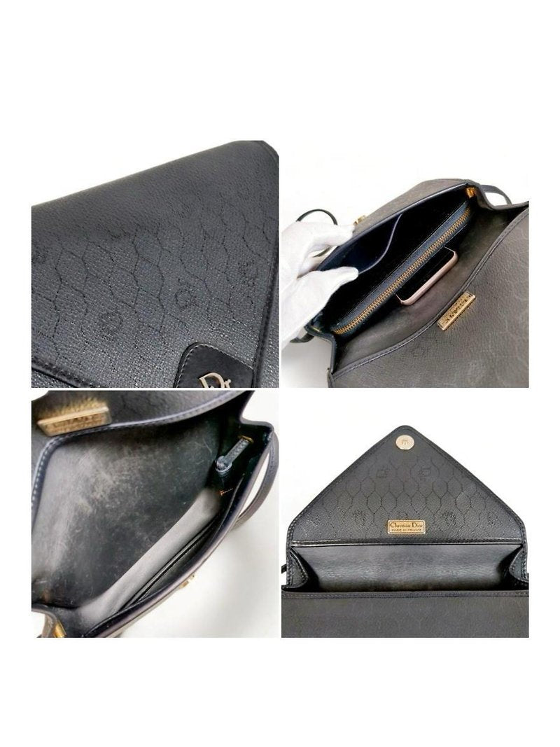 CHRISTIAN DIOR black and gold honeycomb old flower envelope small bag/shoulder bag/side bag/oblique bag - Japanese second-hand Vintage