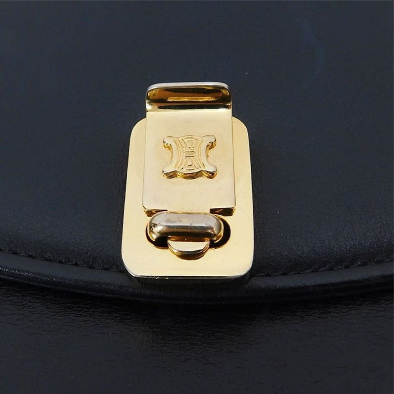CELINE black leather gold Arc de Triomphe buckle small bag/shoulder bag/side backpack/