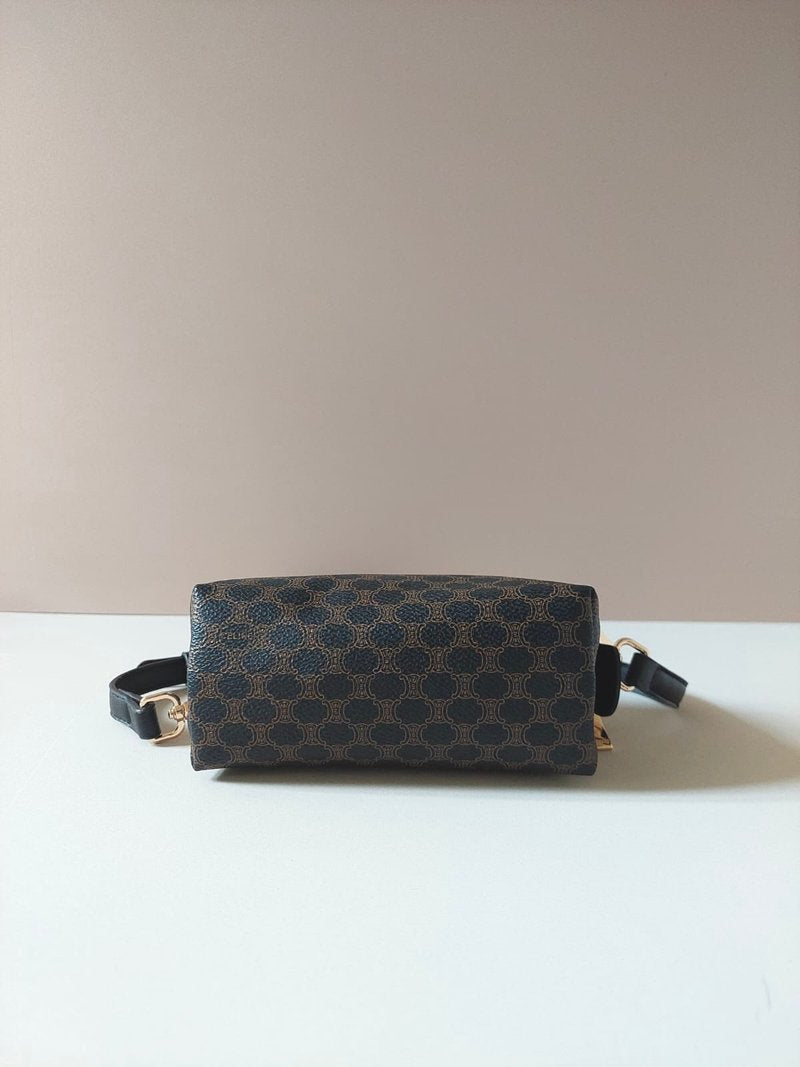 CELINE black old flower small cloud leather side bag/crossbody bag/clutch bag