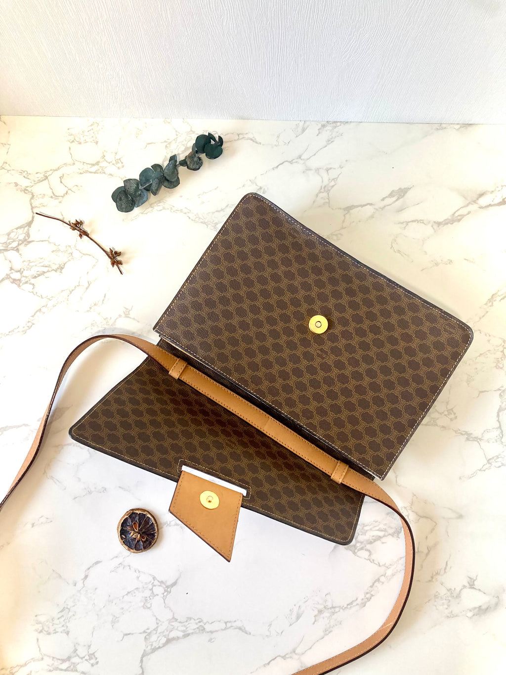 CELINE Rare Brown Macadam Crossbody Messenger Bag
