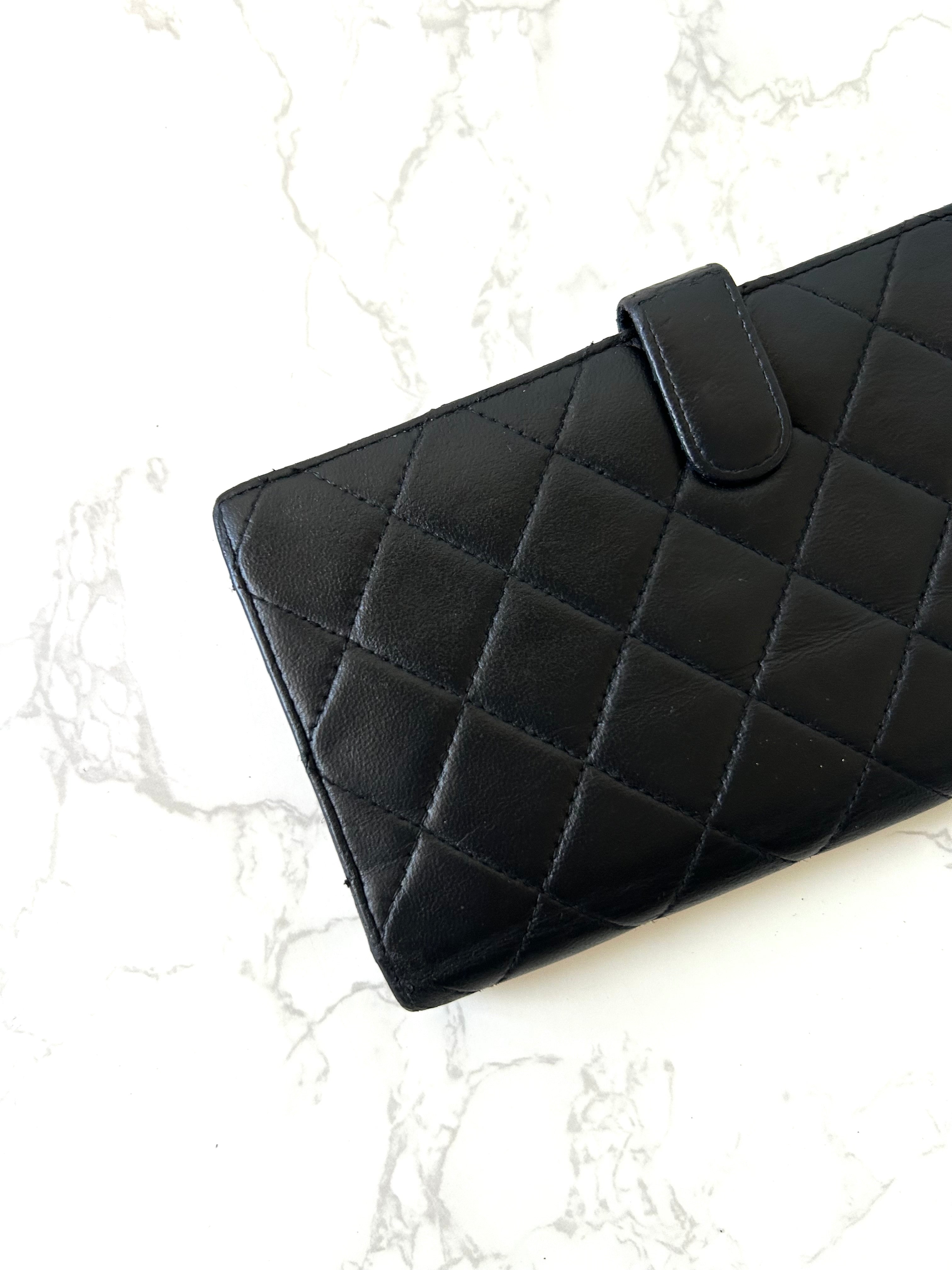 CHANEL Black Plaid Lambskin Silver Label Long Wallet/Wallet