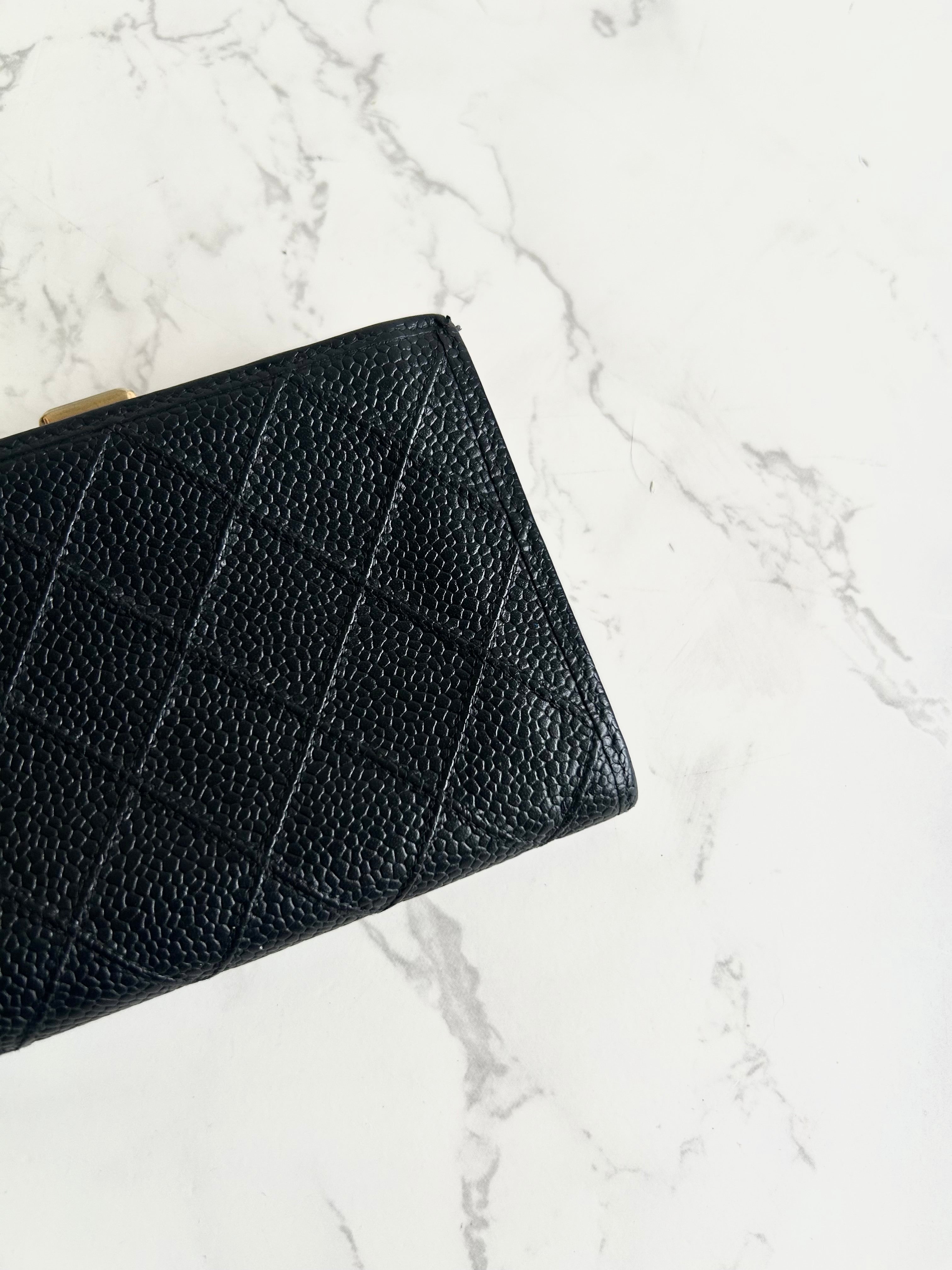 Chanel Black Caviar Leather Medium Wallet/Bifold Wallet/Wallet/Short Wallet