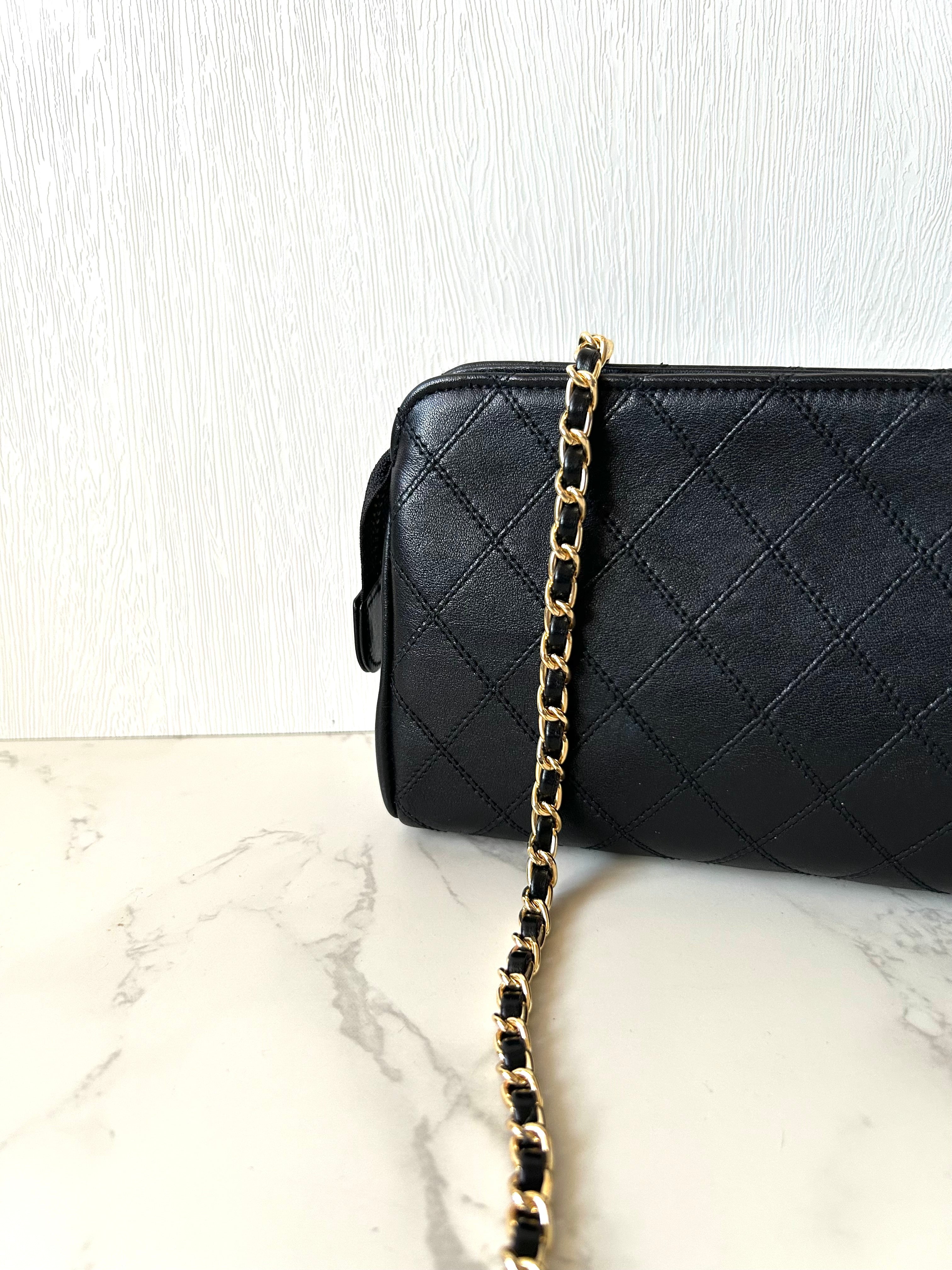 CHANEL rare black plaid small gold buckle bag/side bag/crossbody bag/clutch bag