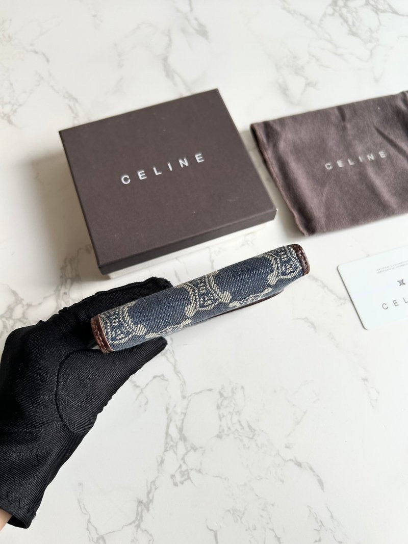 Celine denim blue monogram Arc de Triomphe short wallet