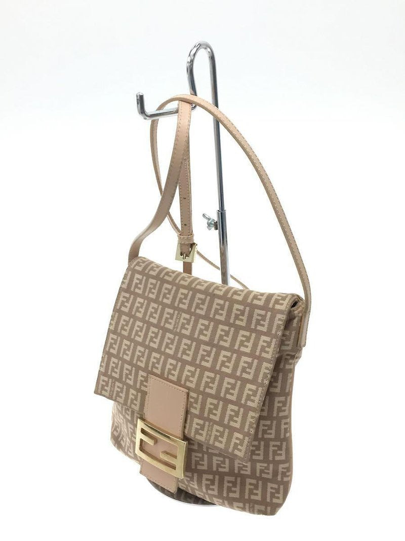 FENDI Zucchino white with pink old flower silver buckle side bag / oblique bag