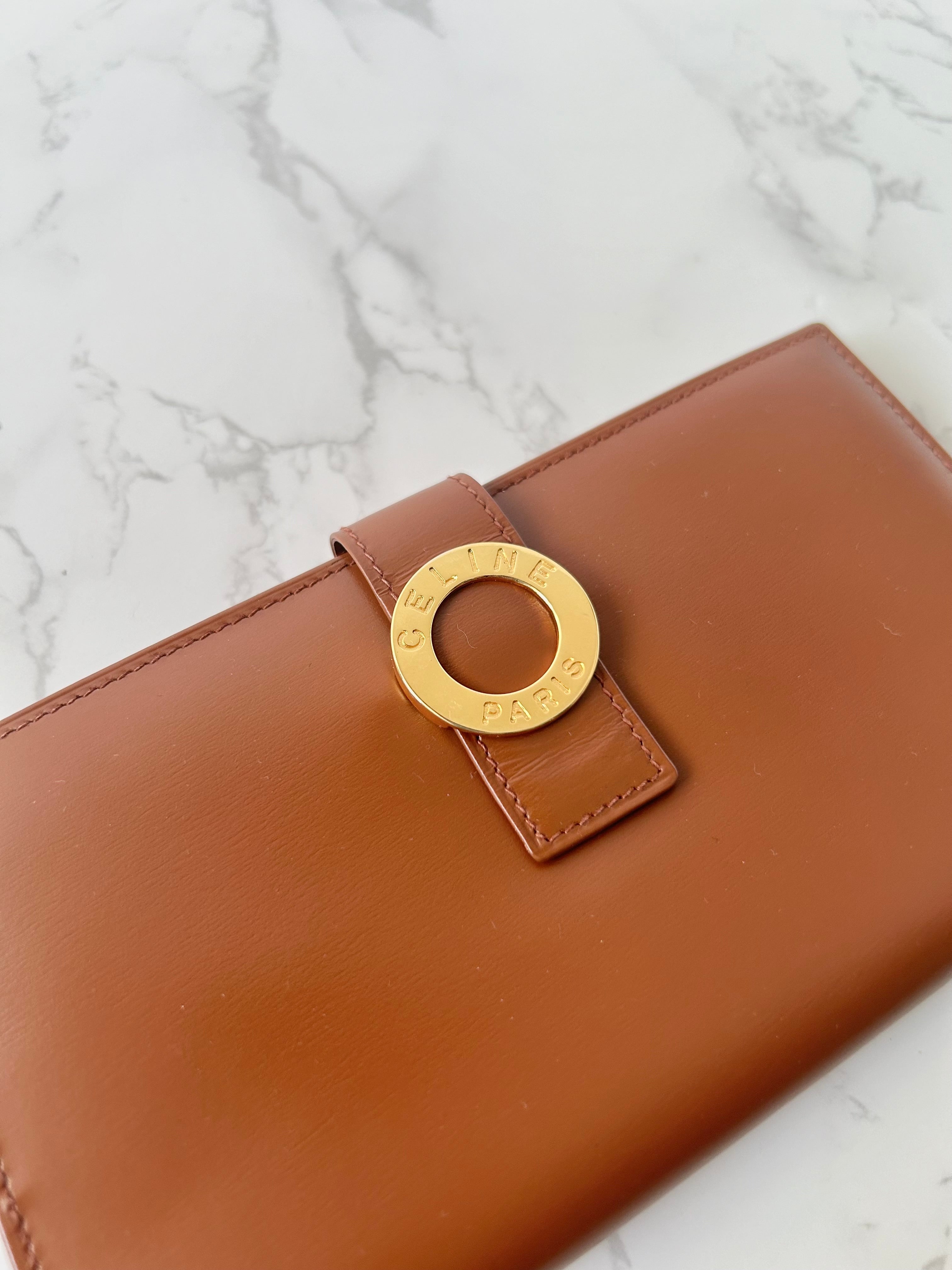 CELINE Brown Gold Ring Leather Long Wallet / Wallet