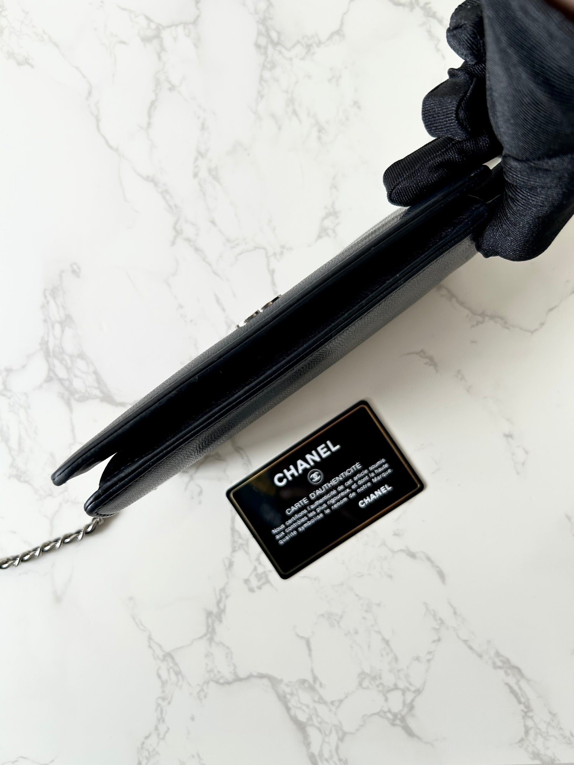 CHANEL Black Caviar Leather WOC Long Wallet / Side Bag / Crossbody Bag