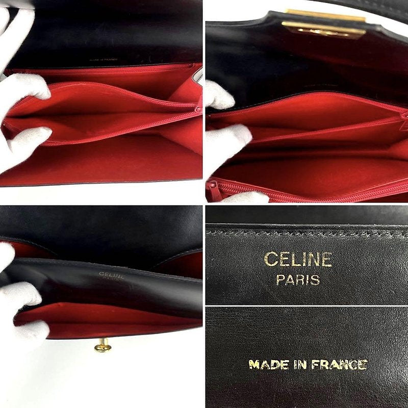 CELINE Rare Black Gold Buckle Calfskin Leather Flap Box Bag/Shoulder Bag/Hobo Bag