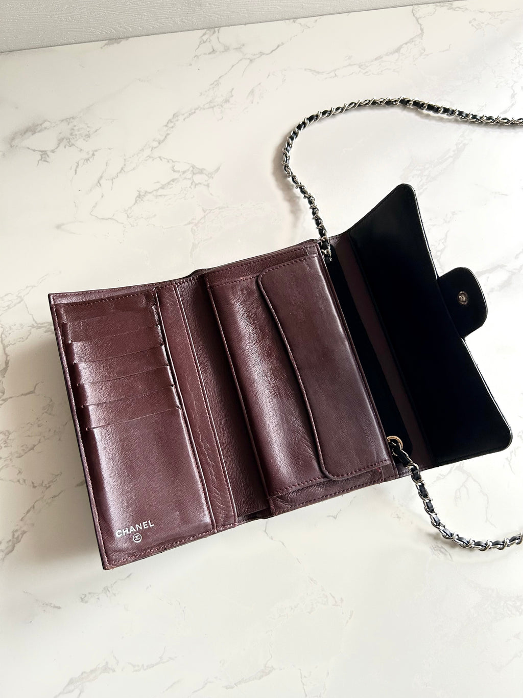 CHANEL Black Lambskin WOC Long Wallet / Side Bag / Crossbody Bag
