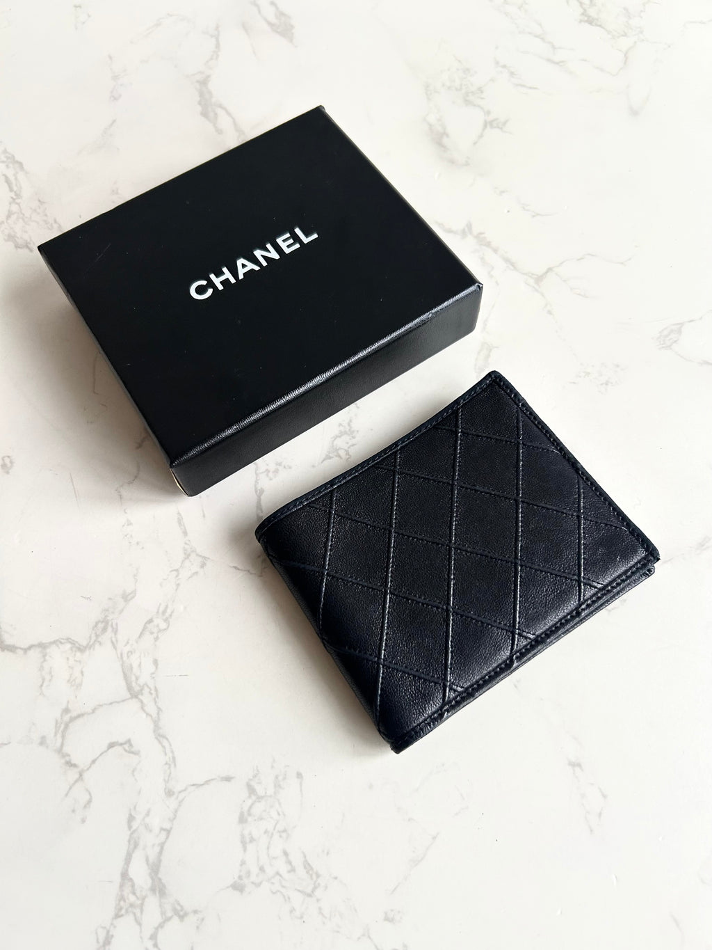 Chanel 黑色小羊皮革中夾 錢包 短夾 皮夾