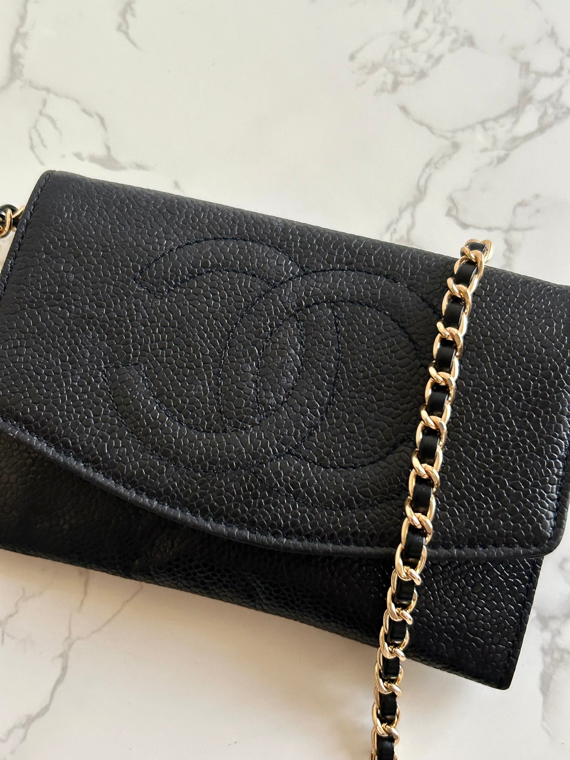 CHANEL Black Caviar WOC/Side Bag/Medium-Long Wallet